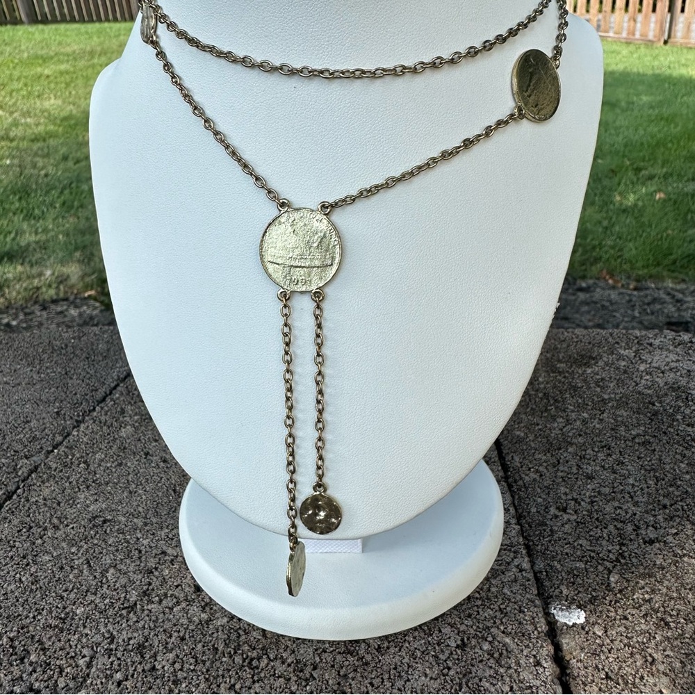 Long Goldtone Coin Necklace